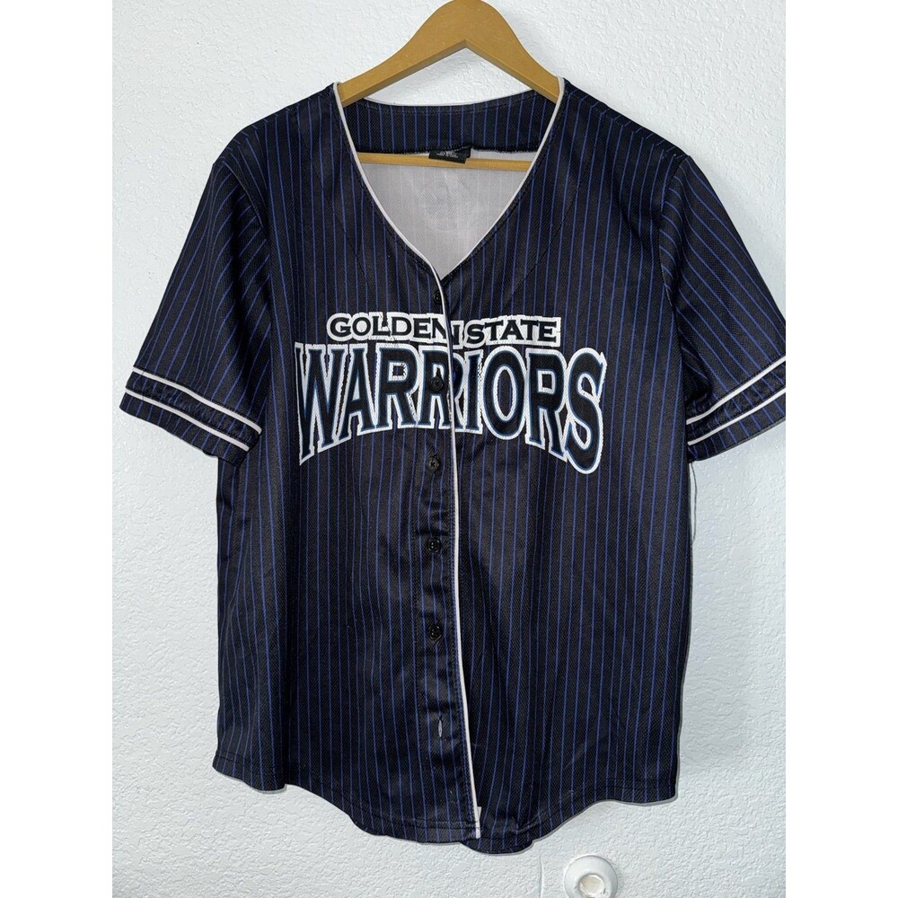 Golden State Warriors #46 Baseball Jersey M Black Blue Pinstripe NBA